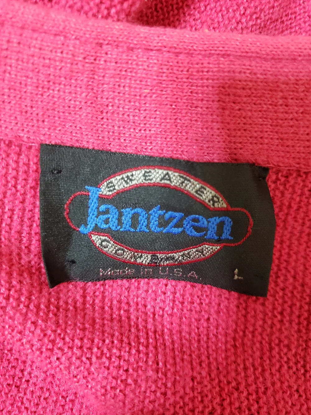 Jantzen Sweater Mens Large L Hot Pink Cardigan Button Front Knit Vintage - Picture 12 of 12